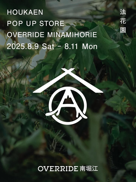 法花園とOVERRIDEが法花園 POP-UP STOREを2025年8月9日開催、OVERRIDE南堀江でビカクシダ・ブロメリア販売とワッペン圧着体験イベントを実施
