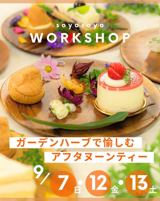 soyosoyoがガーデンハーブアフタヌーンティーワークショップを9月開催、長野でクリスタリゼ作りとエディブルフラワー飾り付け体験を実施