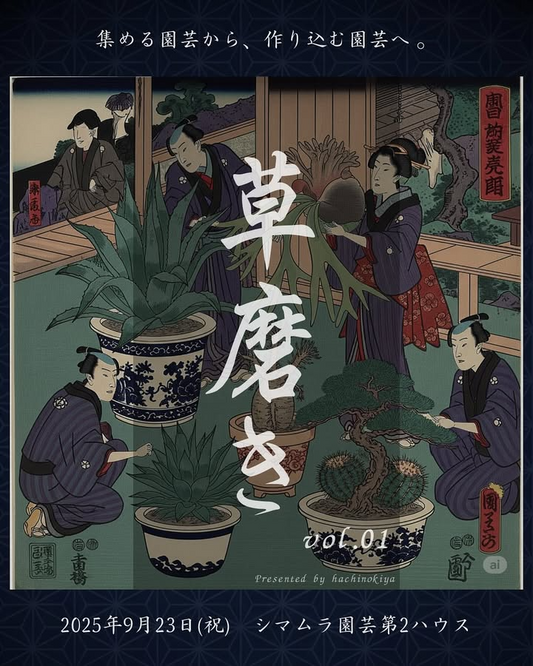 草磨き vol.01が9月23日にシマムラ園芸第二で開催、陶芸・サボテン・ビカクシダ・アガベ・盆栽の合同ワークショップ
