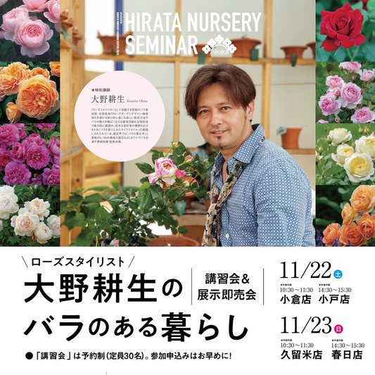 HIRATANURSERYODOが大野耕生のバラのある暮らし講習会を開催、展示即売と連動し受講後の実践につながる体験に