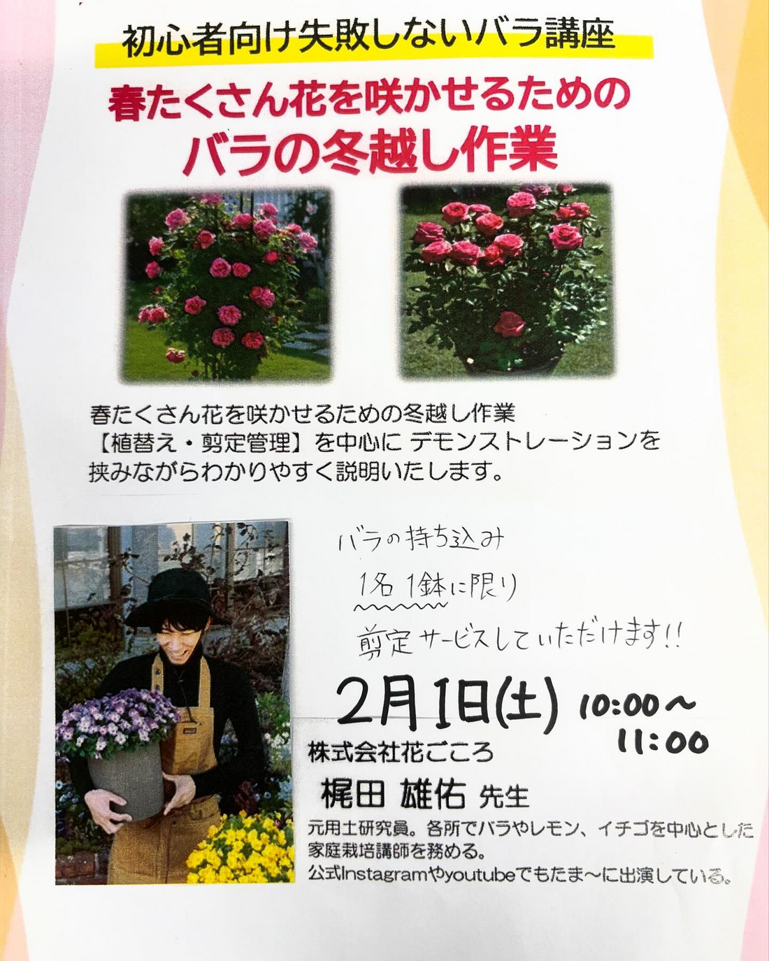株式会社花ごころが初心者向けバラ講座を開催、無料の剪定サービスと実践的なデモンストレーションで技術習得をサポート