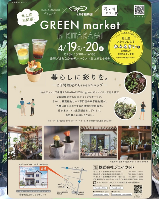 東孝植物園とHANAMIZUKI greenがGREEN market in KITAKAMIに出店、岩手県北上市で観葉植物の特別販売イベントを開催