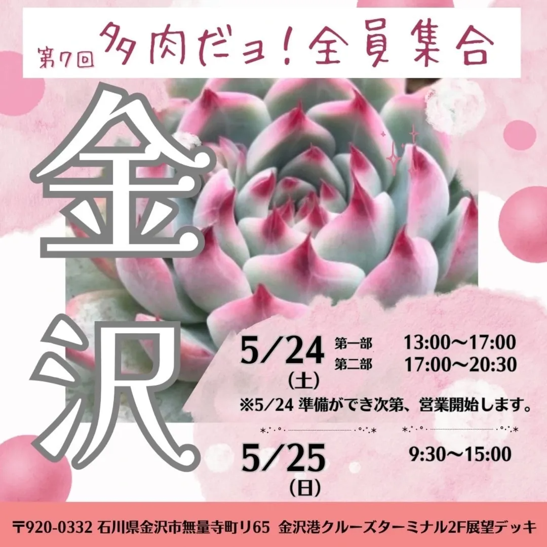 第7回多肉だヨ全員集合が金沢クルーズターミナルで5月24日・25日開催、たいしん多肉が北陸初出店でワークショップ展開