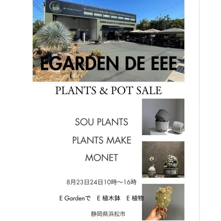 e-GardenがEGARDEN DE EEE PLANTS&POT SALEを静岡県浜松市で開催、作家鉢と植物の即売会を実施