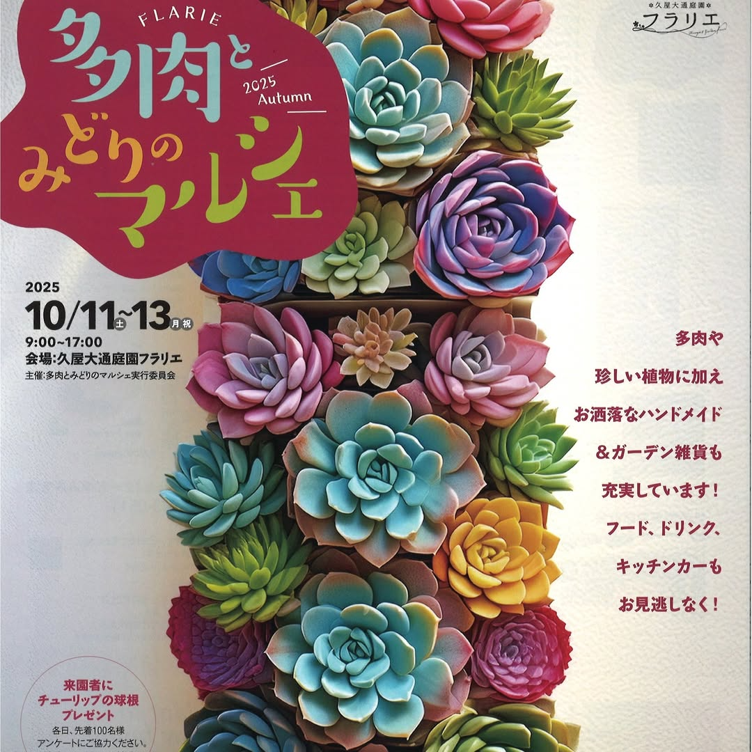久屋大通庭園フラリエが多肉とみどりのマルシェ2025を開催、植物と雑貨とキッチンカーが名古屋で集結