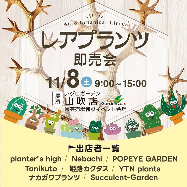 アグロガーデン山吹店がレアプランツ即売会を開催、姫路の特設会場で希少植物と8組出店者が集結