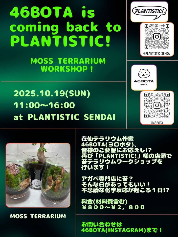 46BOTAが店頭で苔テラリウムワークショップを開催、PLANTISTIC!の仙台店頭で体験機会が地域の園芸層に広がる - リーフラ編集部