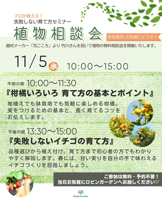 ロビンガーデンが植物相談会と育て方セミナーを開催、柑橘とイチゴの基礎を無料で学べる機会が園芸初心者の関心を集める