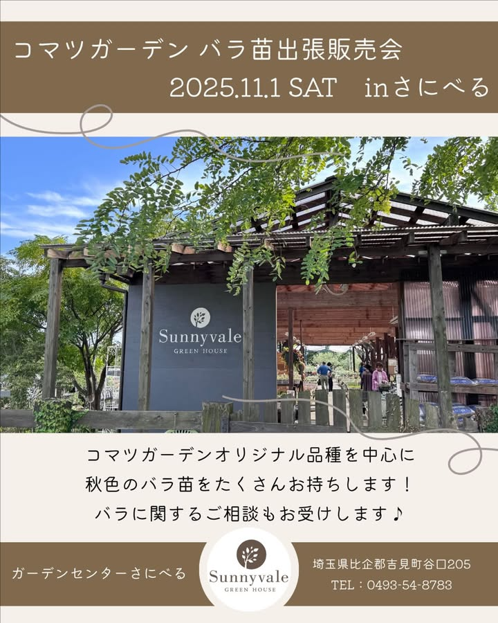 コマツガーデンがバラ苗販売会を開催、2025年11月1日に埼玉のガーデンセンターさにべるで代表後藤みどりが対応