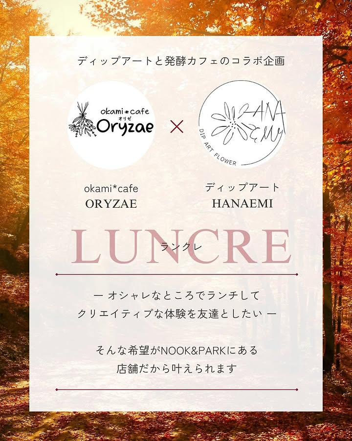 HANAEMIがLUNCREを11月22日に開催、okami*cafe Oryzaeでランチ付きディップアート体験が岩槻で実施