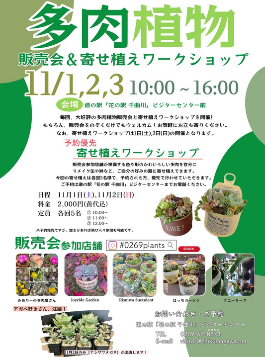 道の駅「花の駅千曲川」が登録20周年記念イベントを開催、多肉植物販売会と寄せ植えワークショップが飯山市で来場者の関心を集める2025