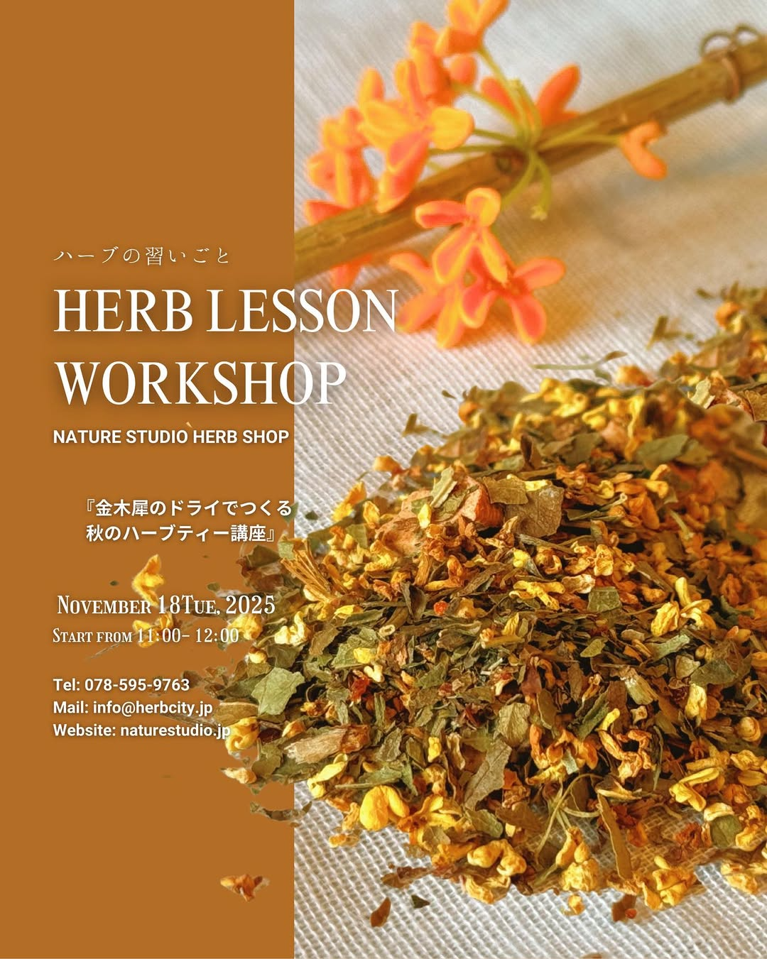 HERB SHOPがHERB LESSON WORKSHOP秋のあたたまりハーブティー講座を開催、金木犀のブレンドハーブティー体験が神戸の秋の暮らしに温かさを添える