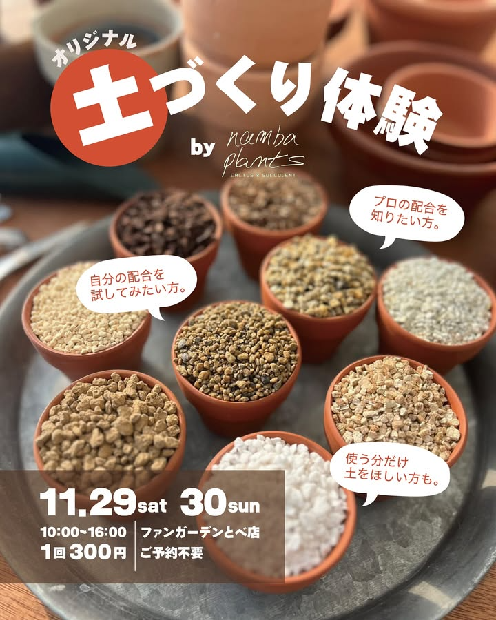 ファンガーデンとべ店がオリジナル土づくり体験を開催、多肉植物マーケット来場者がナンバプランツ指導の培土配合を学ぶ