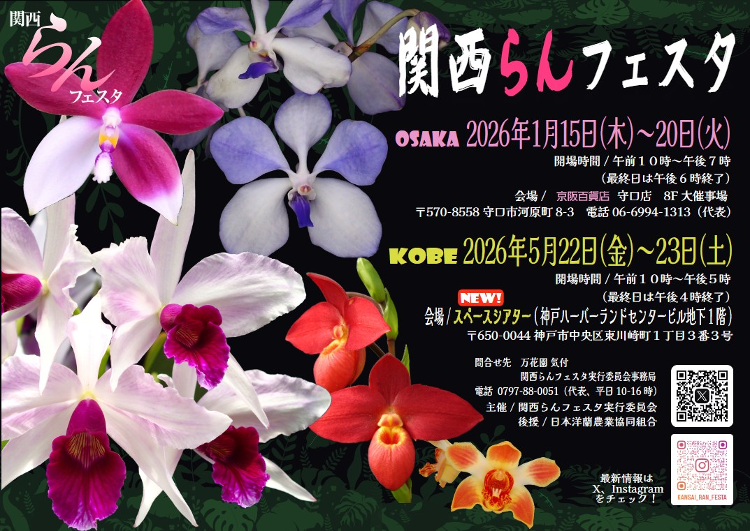 関西らんフェスタ実行委員会が第11回関西らんフェスタin神戸2026を開催、世界の珍しい洋蘭と熱帯植物の展示販売が来場者の選択肢に