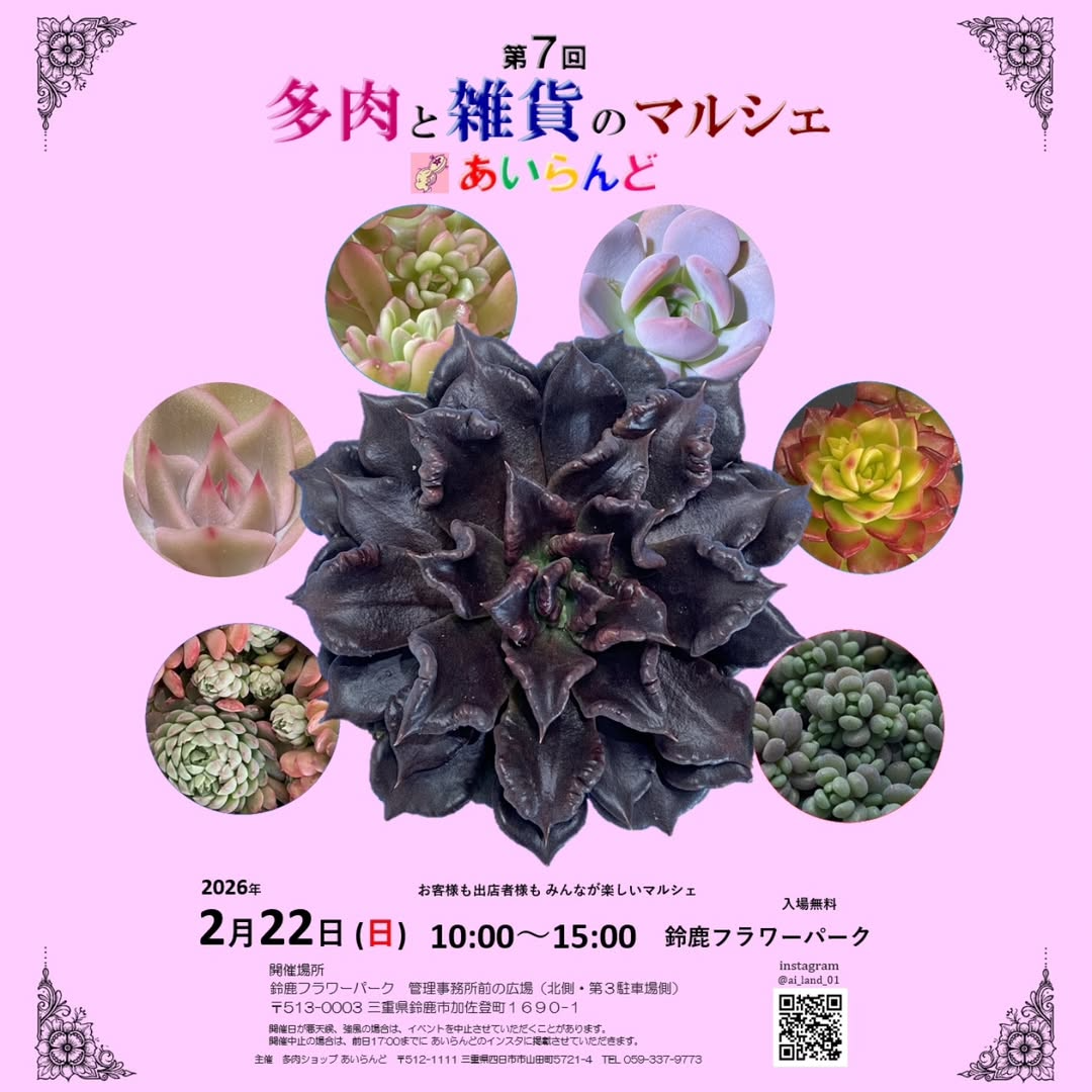 多肉ショップあいらんどが第7回多肉と雑貨のマルシェあいらんどを開催、鈴鹿で多肉植物イベント実施