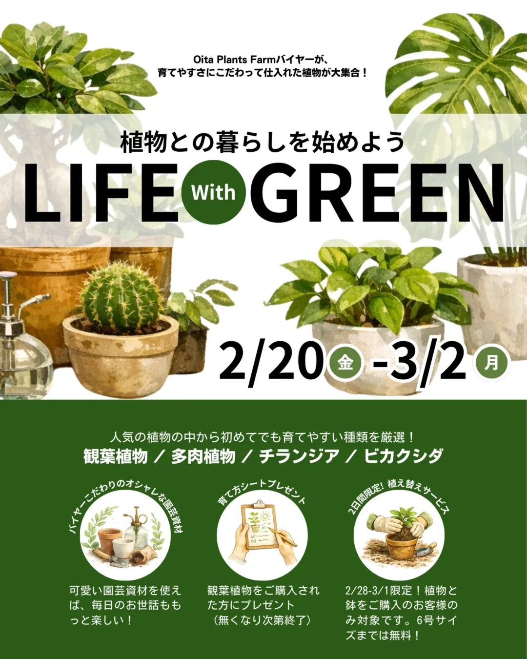 OitaPlantsFarmがLIFEwithGREEN植物との暮らしを始めよう2026を開催、初心者向け植物フェアを実施