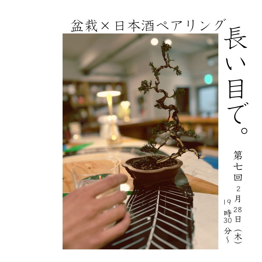 第七回盆栽×日本酒ペアリング長い目でが開催、松柏盆栽と古酒の組み合わせを提供