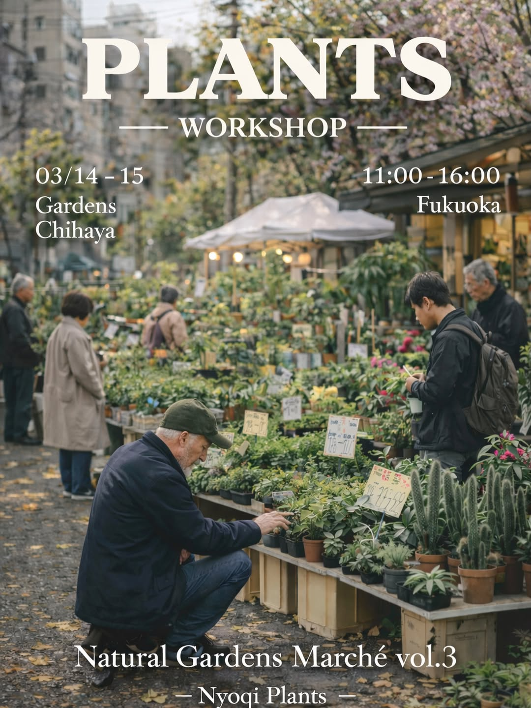 Natural Gardens Marché vol.3が開催、ガーデンズ千早でNyoqi Plantsの植物販売とビカクシダ板付ワークショップ