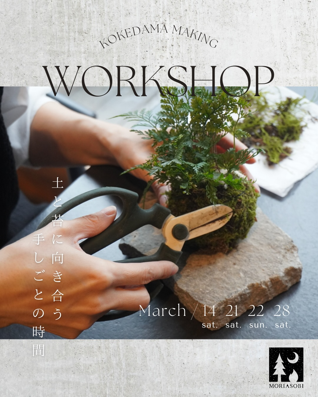 ハルニレテラスでKOKEDAMA MAKING WORKSHOP2026を開催、軽井沢で苔玉づくり体験イベント