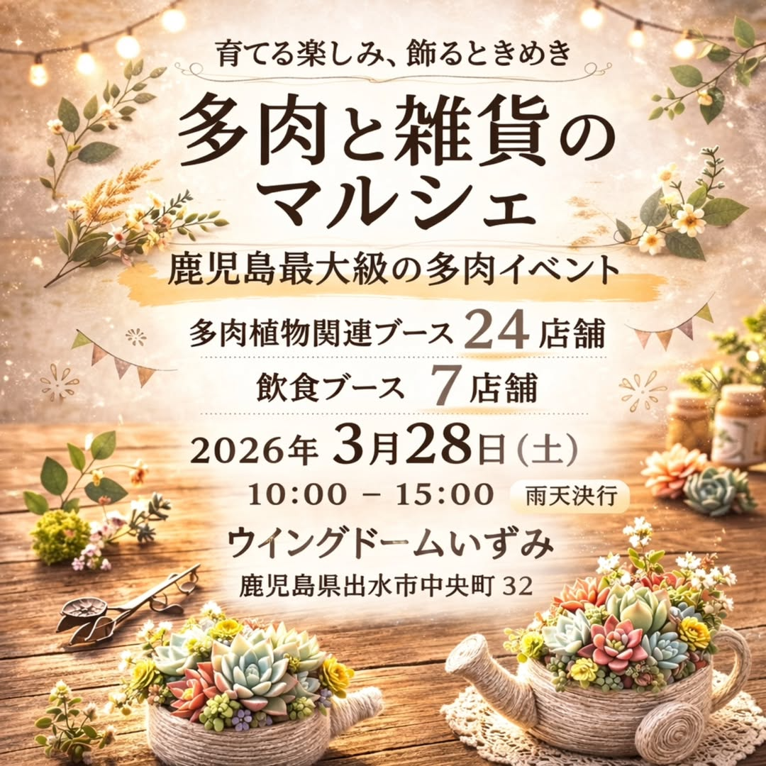 多肉と雑貨のマルシェ2026がウイングドームいずみで開催、多肉植物と雑貨販売イベント