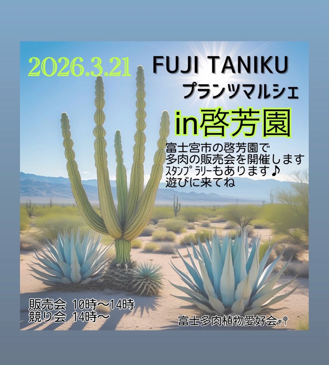 富士多肉プランツマルシェ2026が富士宮市で開催、啓芳園に多肉植物専門店が集結