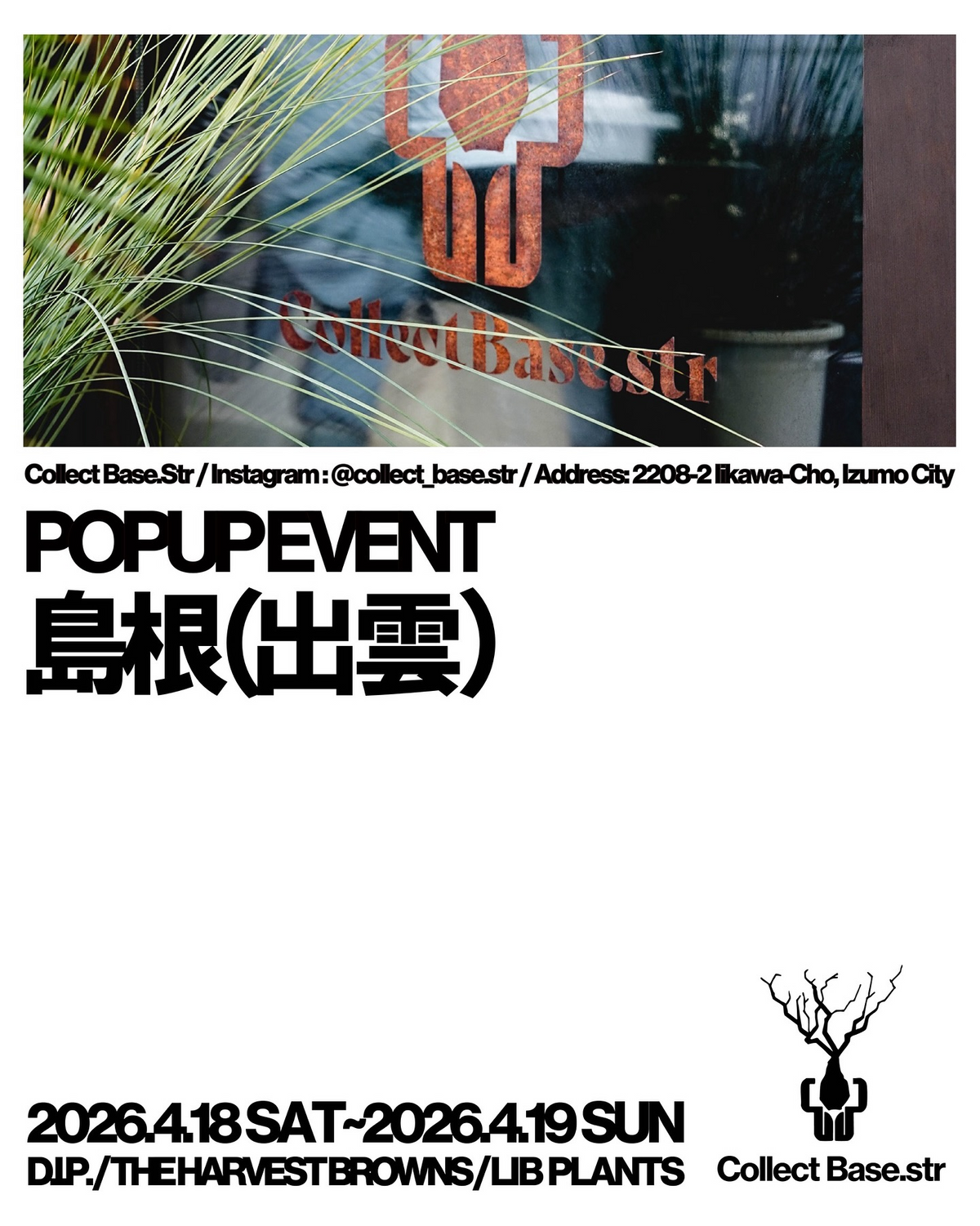 【入手困難】Habitat Creation and Repair 植物学 島根出雲POP UP EVENT2026がCollect Base.Strで開催、D.I.P.とTHE