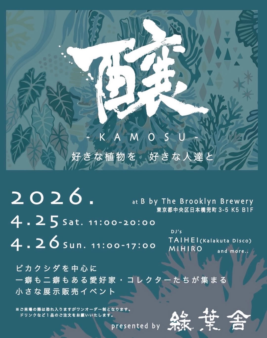 醸KAMOSU2026が開催、ビカクシダ展示販売と音楽イベントが日本橋で実施 - リーフラ編集部