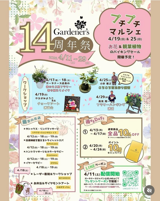 Gardener's14周年祭プチプチマルシェ2026が開催、植物バイキングと講習会が和歌山に集結