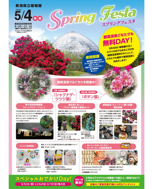 新潟県立植物園が2026年Spring Festaを開催、観賞温室無料DAYと夜間開園を実施