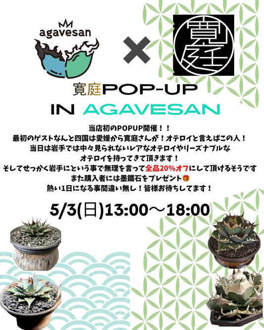 寛庭 POP-UP IN AGAVESANが2026年に岩手で開催、オテロイ販売と20%OFF企画を実施