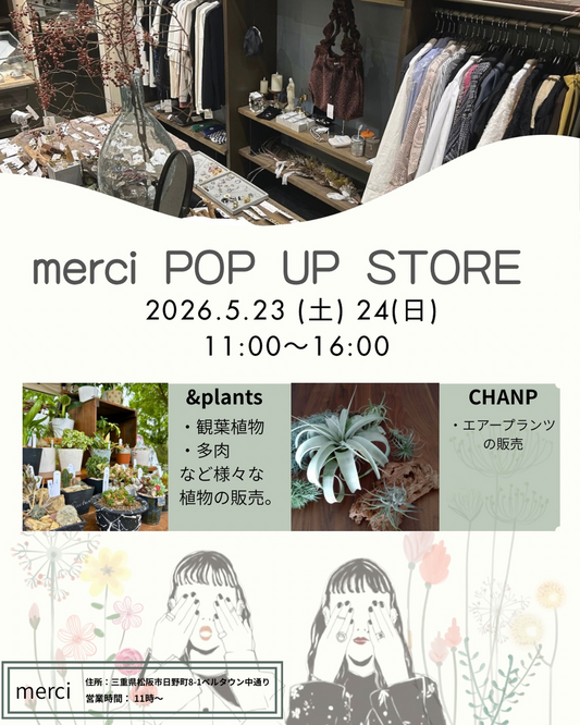 merci POP UP STOREが2026年に開催、観葉植物と多肉とエアープランツの販売を松阪で実施