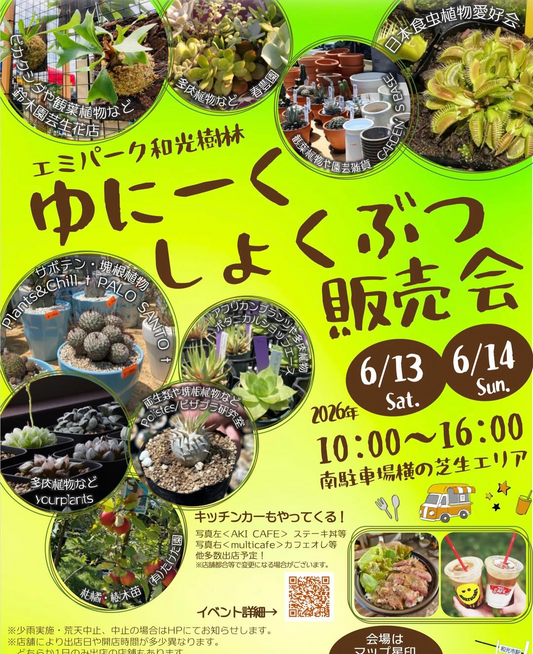 エミパーク和光樹林ゆにーくしょくぶつ販売会2026が開催、ビカクシダや食虫植物などが集まる植物イベント