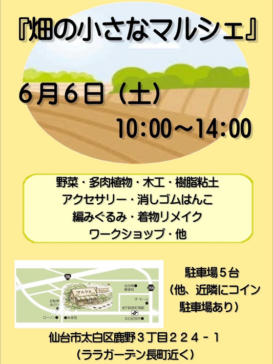畑の小さなマルシェ2026が仙台市太白区で初開催、新鮮野菜や多肉植物とワークショップを展開