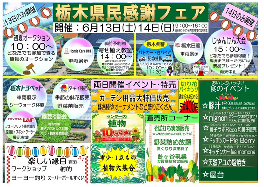 みのり花木センターインターパーク店が栃木県民感謝フェア2026を開催、植物企画や縁日が集結