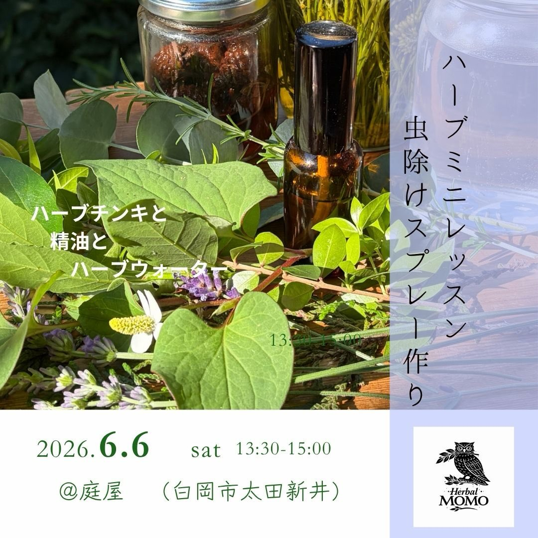 庭屋の小屋でハーブミニレッスン虫除けスプレー作り2026を開催、ハーブチンキと精油を使う講座