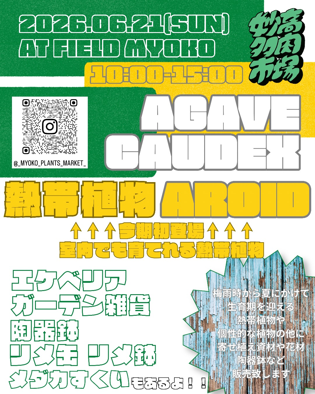 妙高多肉市場vol14がフィールド妙高で開催、AGAVECAUDEXと熱帯植物AROIDが新潟に集結