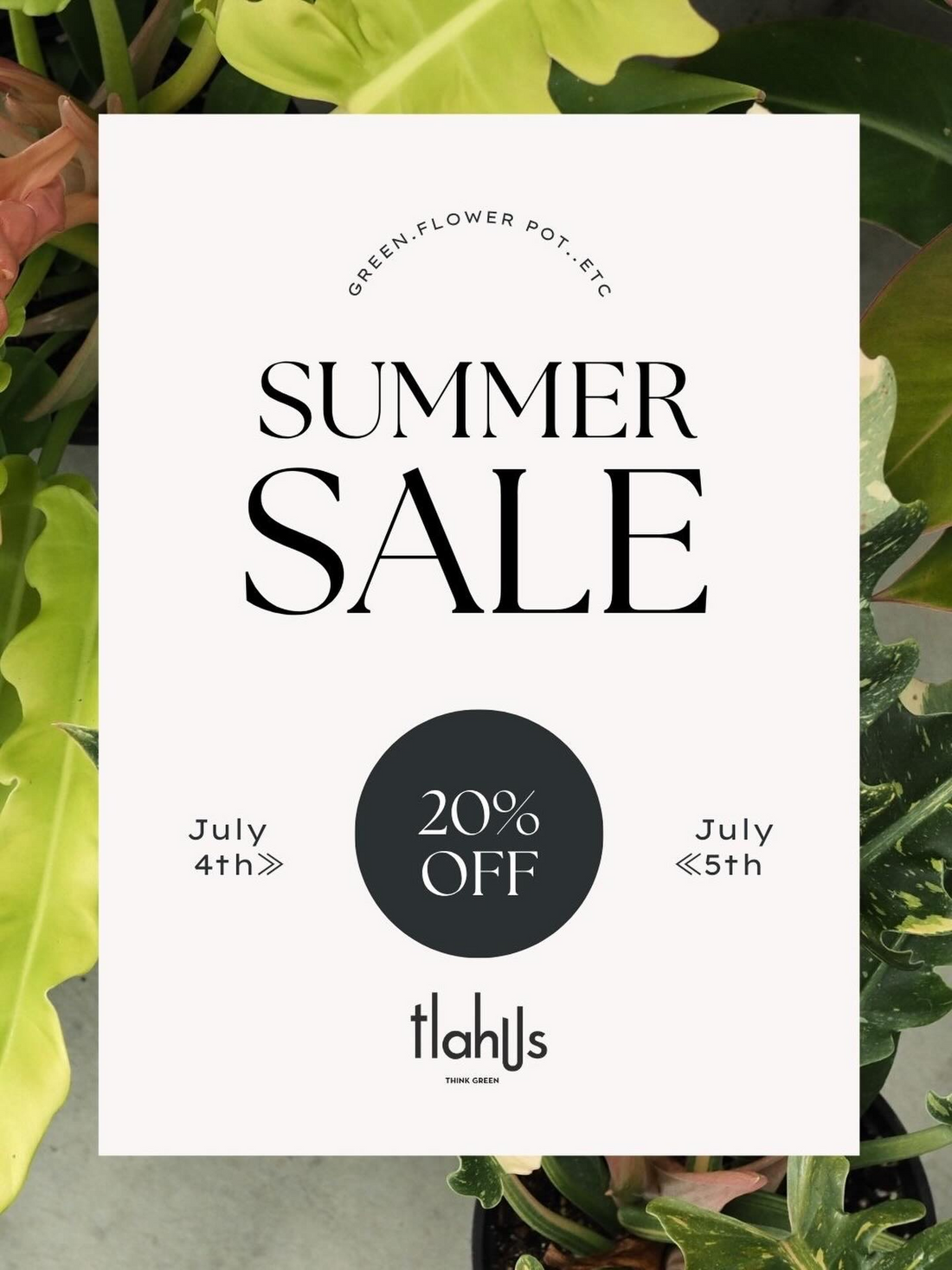 GREENFLOWERPOTETCSummerSale2026がtlahusで開催、花苗や観葉植物とアガベなどを20％offで販売