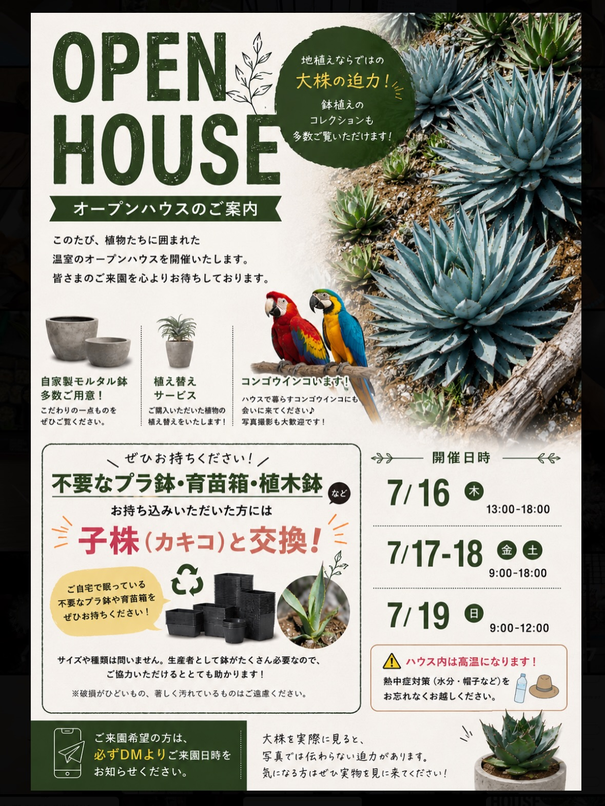 OPENHOUSE2026がナガサコファームで開催、大株植物と自家製モルタル鉢