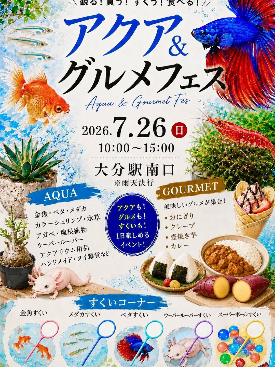アクアグルメフェス2026が大分駅南口で開催、アクア生体と植物とグルメが集結
