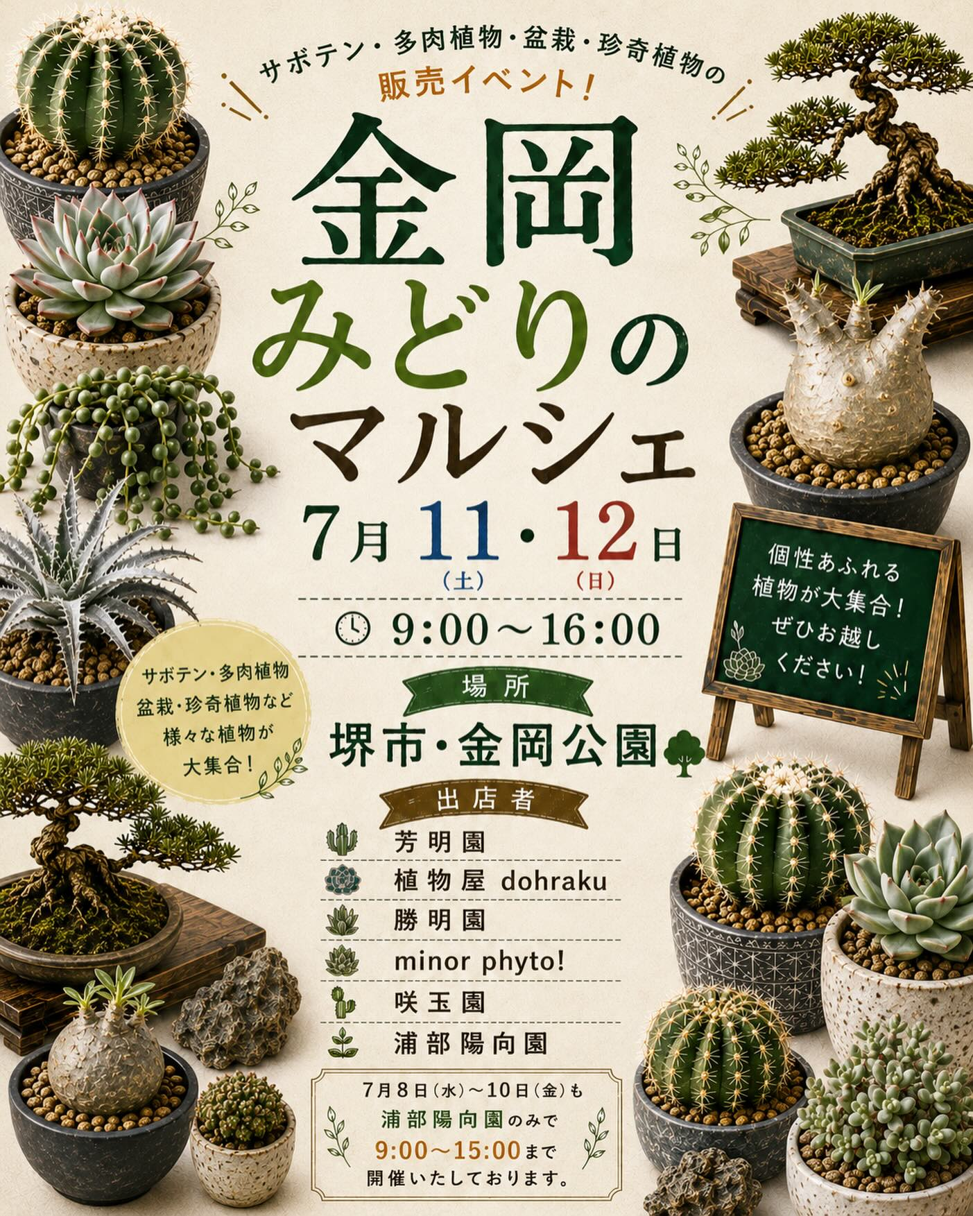 金岡みどりのマルシェ2026が金岡公園で開催、浦部陽向園と植物出店者が