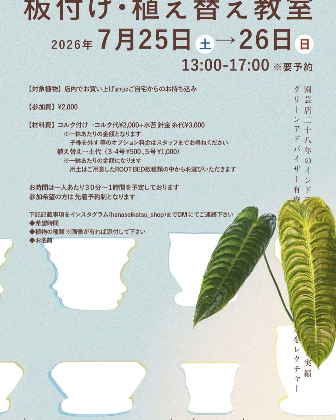 Hanaseikatsuが第4回板付け・植え替え教室2026を開催、札幌で持ち込み植物の実作業を案内 - リーフラ編集部