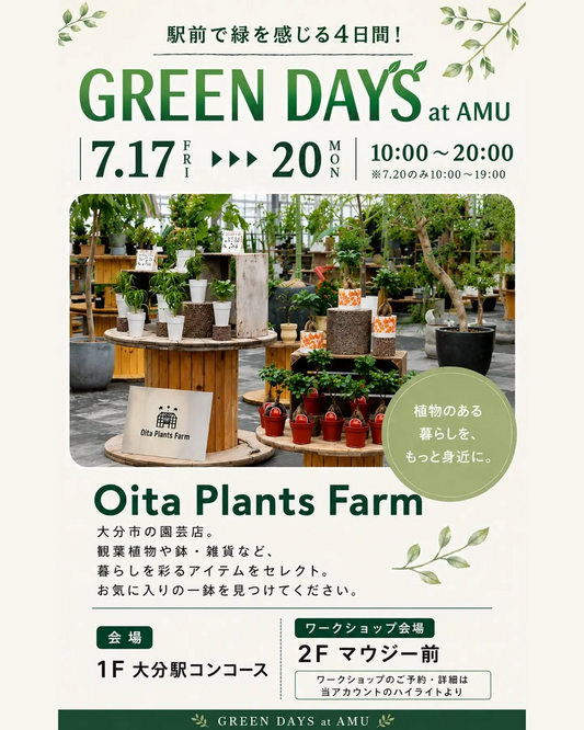アミュプラザおおいたでGREEN DAYS2026を開催、観葉植物販売とワークショップを4日間展開
