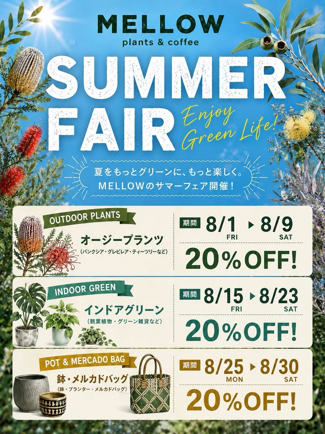 MELLOWPLANTSがSUMMERFAIR2026を開催、3弾の植物セールで対象商品を20%OFF - リーフラ編集部
