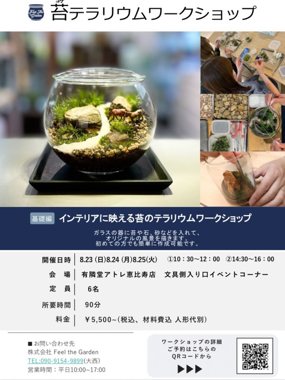 有隣堂アトレ恵比寿店が苔テラリウムワークショップ基礎編を開催、苔の風景作りを楽しむ体験イベント