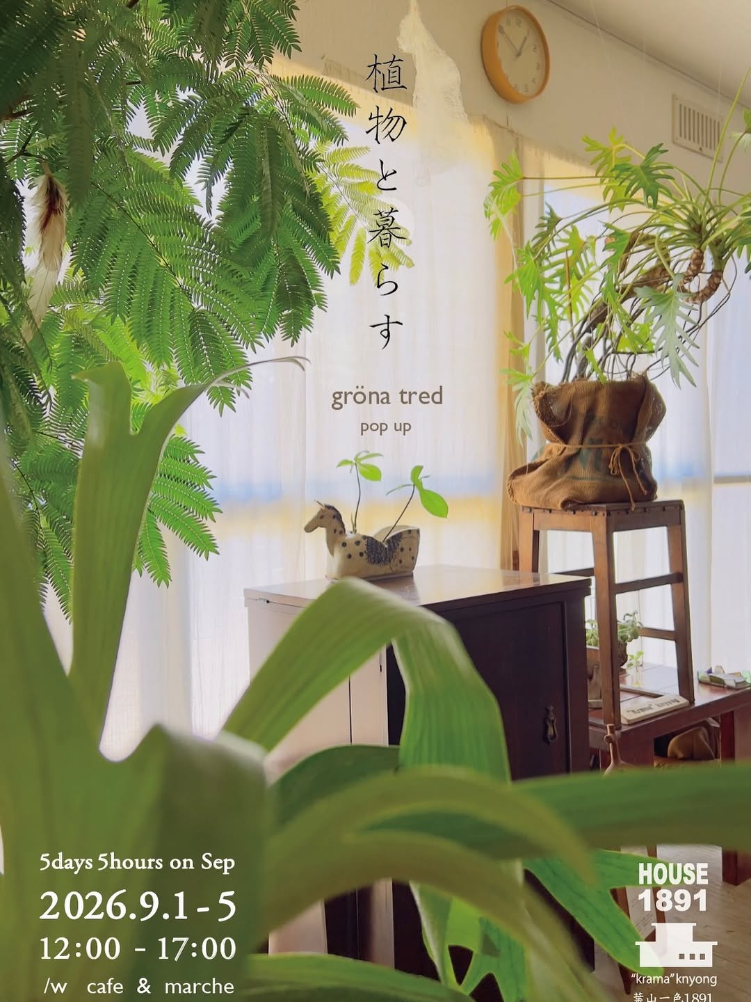 HOUSE1891で2026年9月の5days5hours開催、gröna tredの植物とカフェを楽しむ5日間