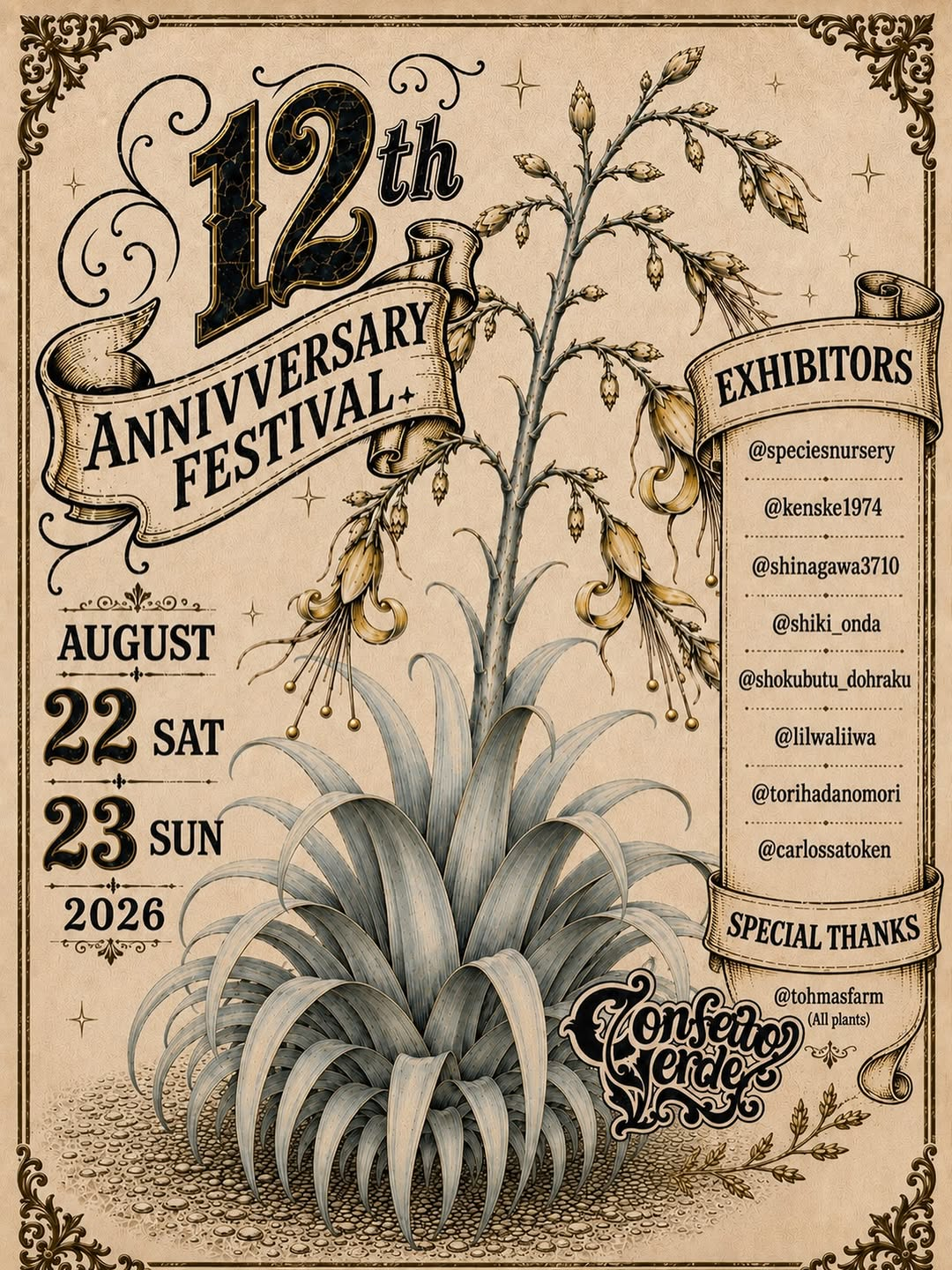 Confetto Verdeが12th ANNIVERSARY FESTIVAL2026を開催、ブロメリアやケープバルブなどの出店が集結