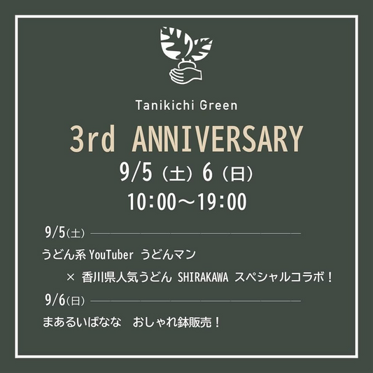 Tanikichi Green 3rd ANNIVERSARY開催、うどんマンとSHIRAKAWAのコラボやおしゃれ鉢販売