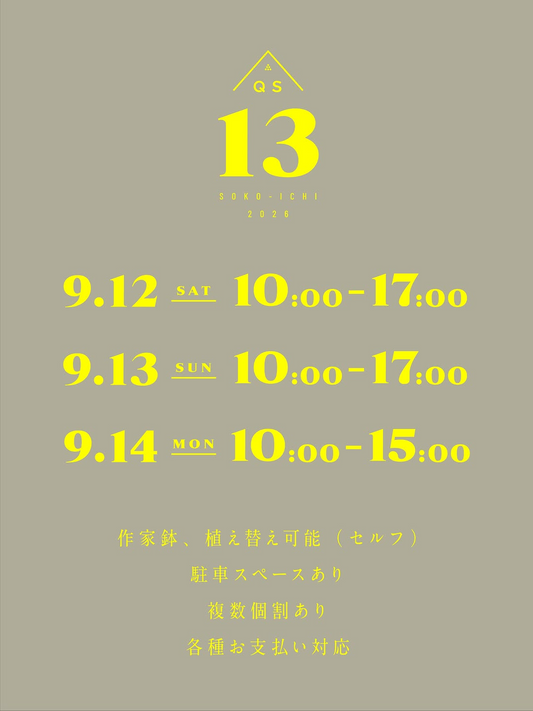 キューエスノソウコイチ13が9月12日から開催、植物販売と作家鉢の展示販売を実施