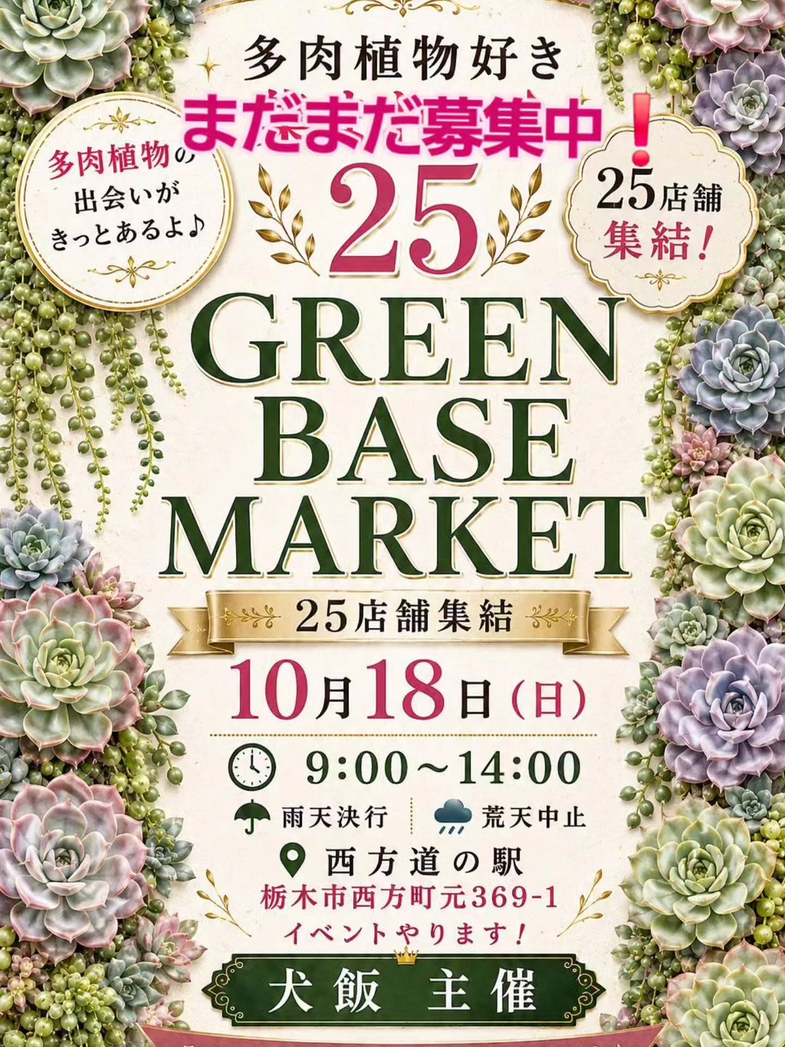 GREEN BASE MARKET vol.1が2026年に開催、多肉植物を中心に25店舗が道の駅にしかたへ集結