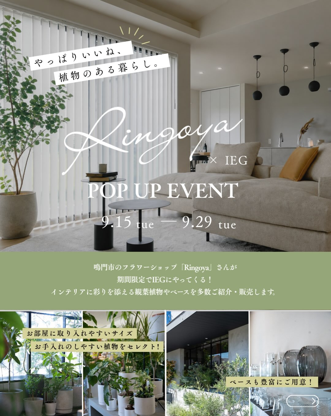 LIFECONCEPTIEGがRINGOYAとのPOPUPEVENT2026を開催、観葉植物や鉢やフラワーベースを販売